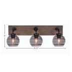 Oxbridge Three Light Bath Bar in Matte Black & Painted Distressed Wood-look Metal with 6" Smoke Ribbed Shade