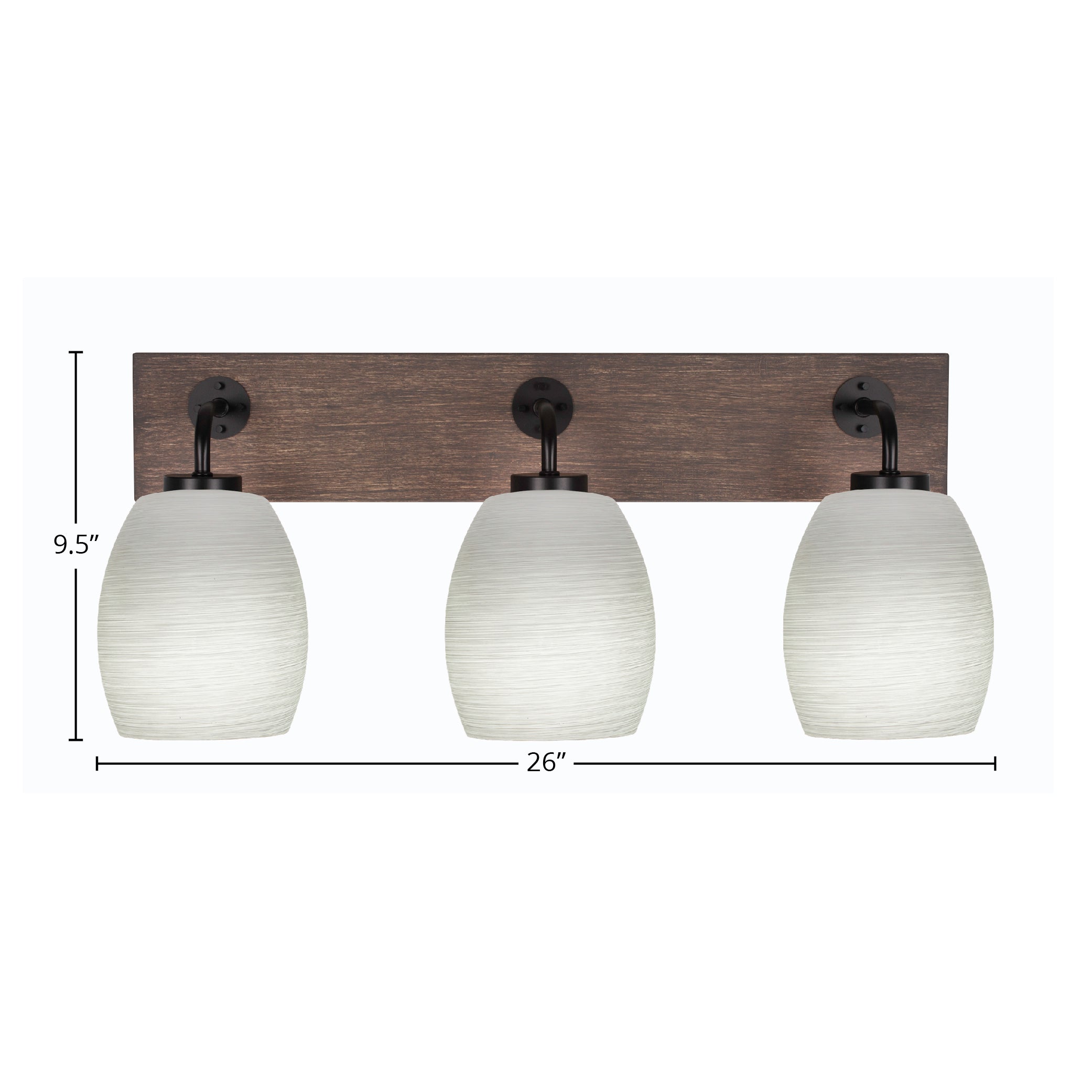 Oxbridge Three Light Bath Bar in Matte Black & Painted Distressed Wood-look Metal with 5" White Linen Shade