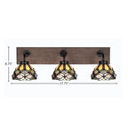 Oxbridge Three Light Bath Bar in Matte Black & Painted Distressed Wood-look Metal with 7" Zion Art Glass Shade