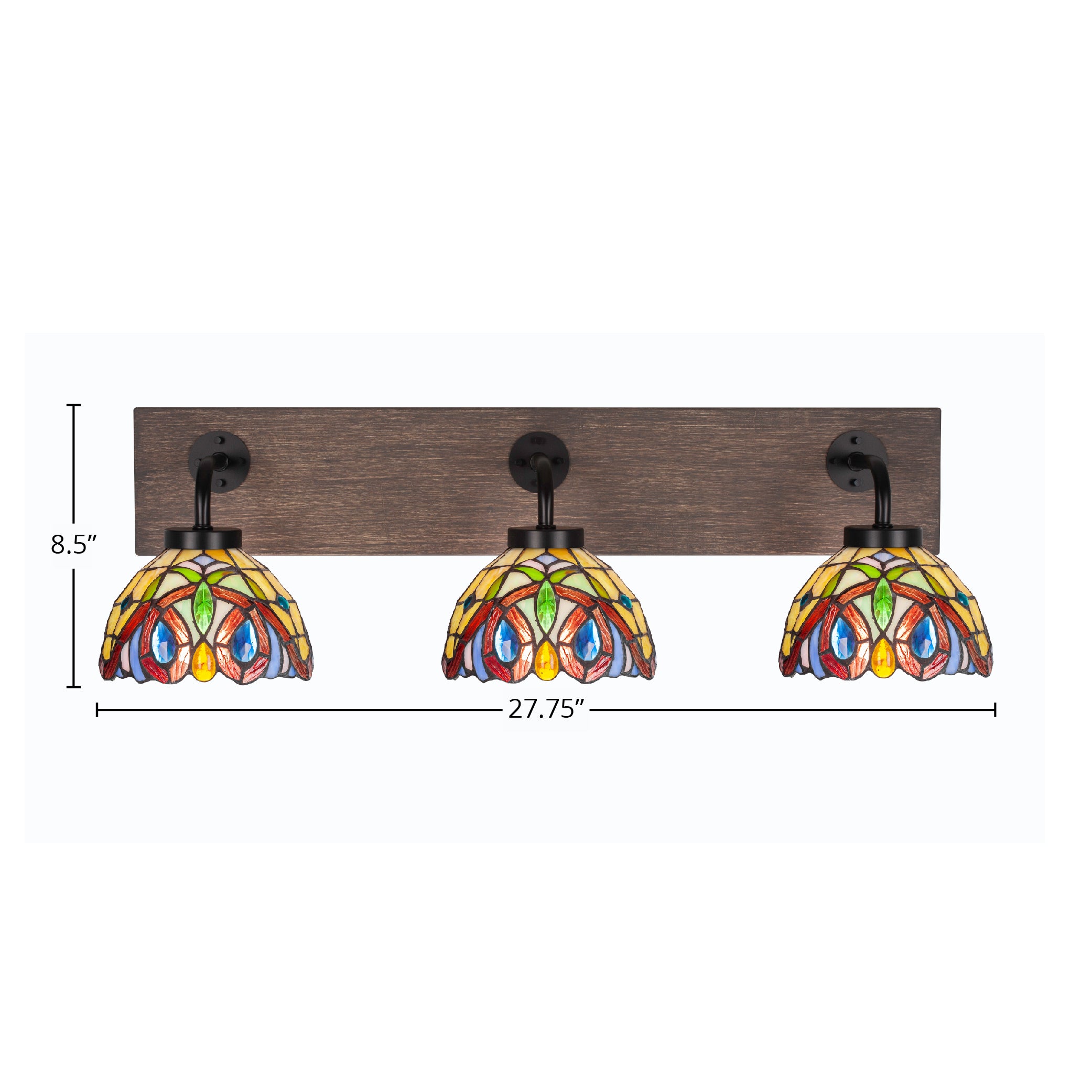 Oxbridge Three Light Bath Bar in Matte Black & Painted Distressed Wood-look Metal with 7" Lynx Art Glass Shade
