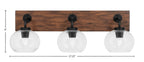 Oxbridge Three Light Bath Bar in Matte Black & Painted Wood-look Metal with 7" Clear Bubble Shade