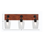 Oxbridge Three Light Bath Bar in Matte Black & Painted Wood-look Metal with 5" Clear Bubble Shade