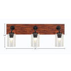 Oxbridge Three Light Bath Bar in Matte Black & Painted Wood-look Metal with 4" Clear Bubble Shade