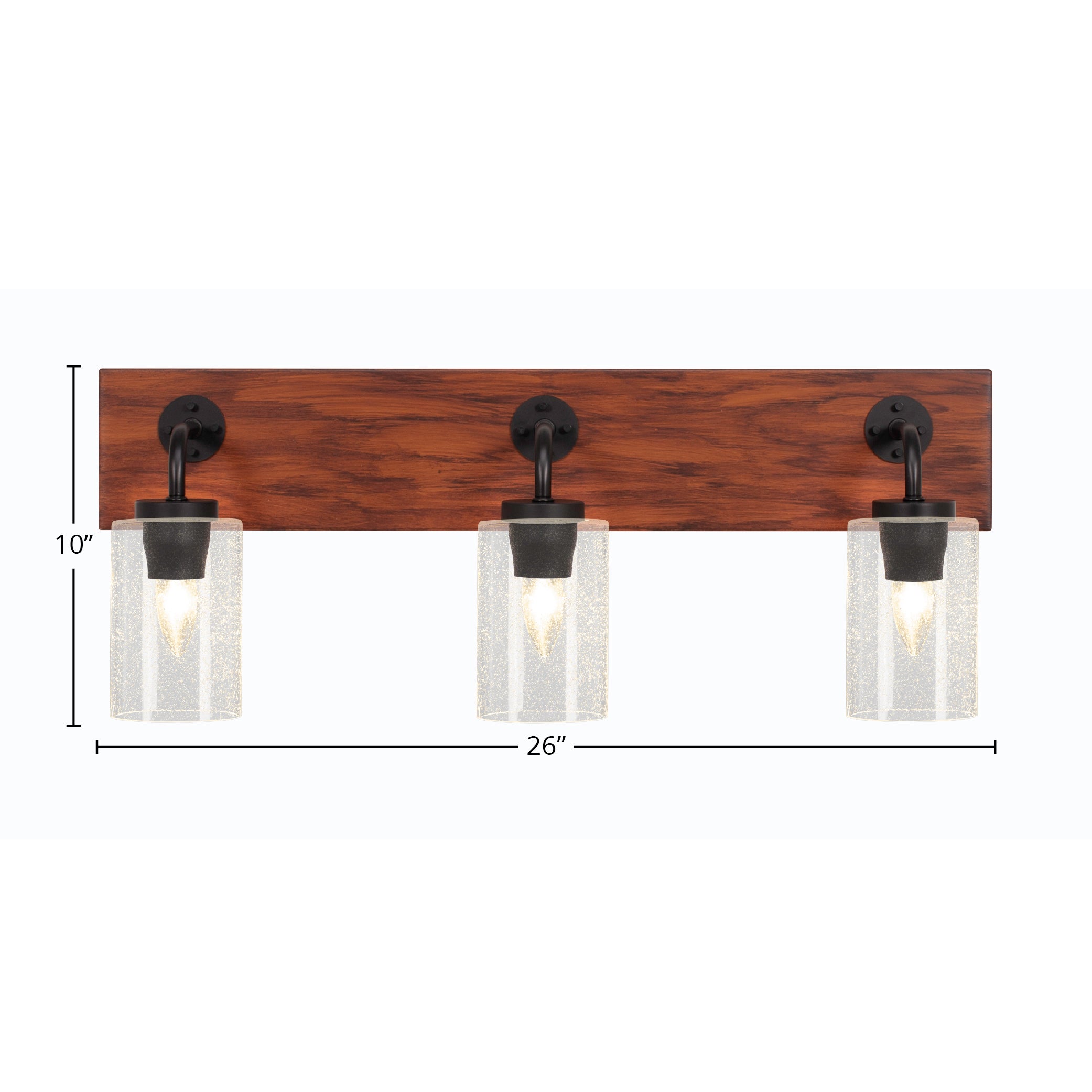 Oxbridge Three Light Bath Bar in Matte Black & Painted Wood-look Metal with 4" Clear Bubble Shade