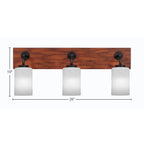 Oxbridge Three Light Bath Bar in Matte Black & Painted Wood-look Metal with 4" White Marble Shade