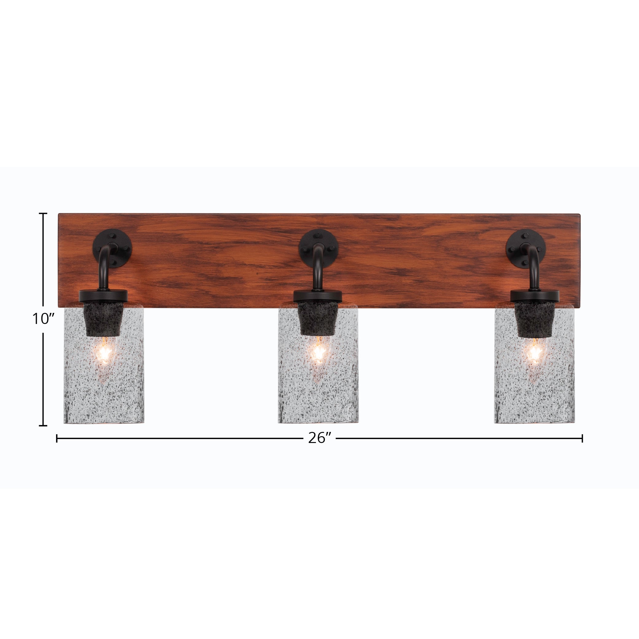Oxbridge Three Light Bath Bar in Matte Black & Painted Wood-look Metal with 4" Smoke Bubble Shade