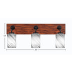 Oxbridge Three Light Bath Bar in Matte Black & Painted Wood-look Metal with 4" Onyx Swirl Shade