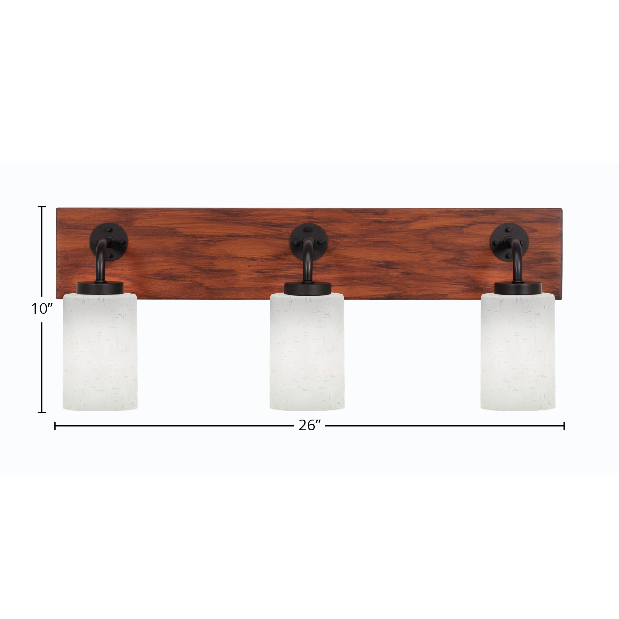 Oxbridge Three Light Bath Bar in Matte Black & Painted Wood-look Metal with 4" White Muslin Shade