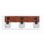 Oxbridge Three Light Bath Bar in Matte Black & Painted Wood-look Metal with 5.75" Clear Bubble Shade
