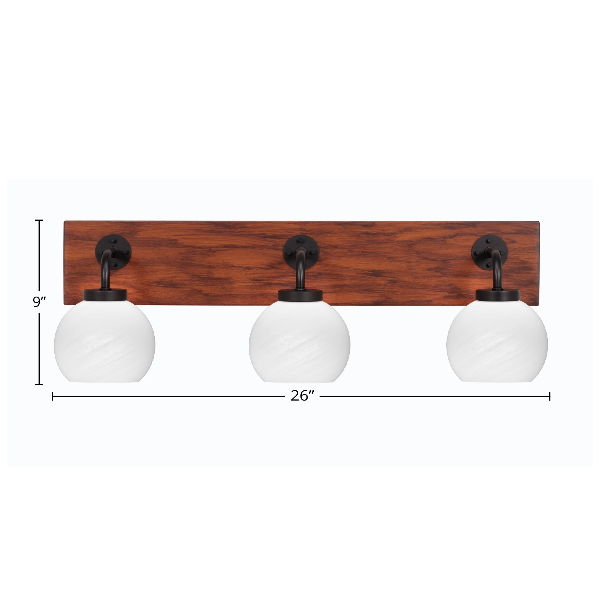 Oxbridge Three Light Bath Bar in Matte Black & Painted Wood-look Metal with 5.75" White Marble Shade
