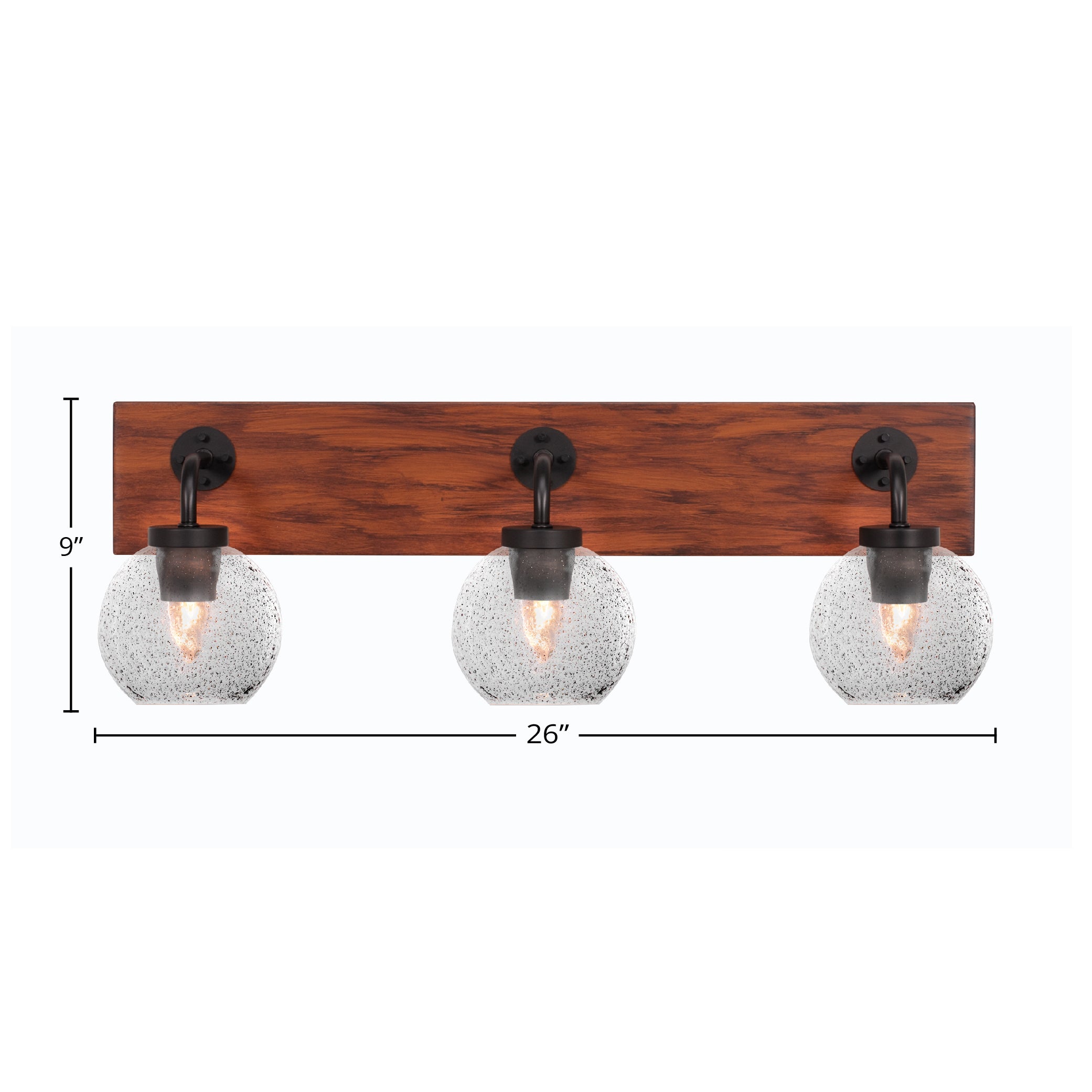 Oxbridge Three Light Bath Bar in Matte Black & Painted Wood-look Metal with 5.75" Smoke Bubble Shade