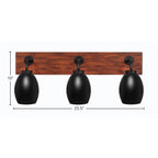 Oxbridge Three Light Bath Bar in Matte Black & Painted Wood-look Metal with 5" Matte Black Oval Metal Shade Shade