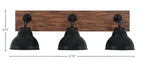 Oxbridge Three Light Bath Bar in Matte Black & Painted Wood-look Metal with 7" Matte Black Double Bubble Metal Shade Shade