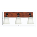 Oxbridge Three Light Bath Bar in Matte Black & Painted Wood-look Metal with 4.5" Square White Muslin Shade