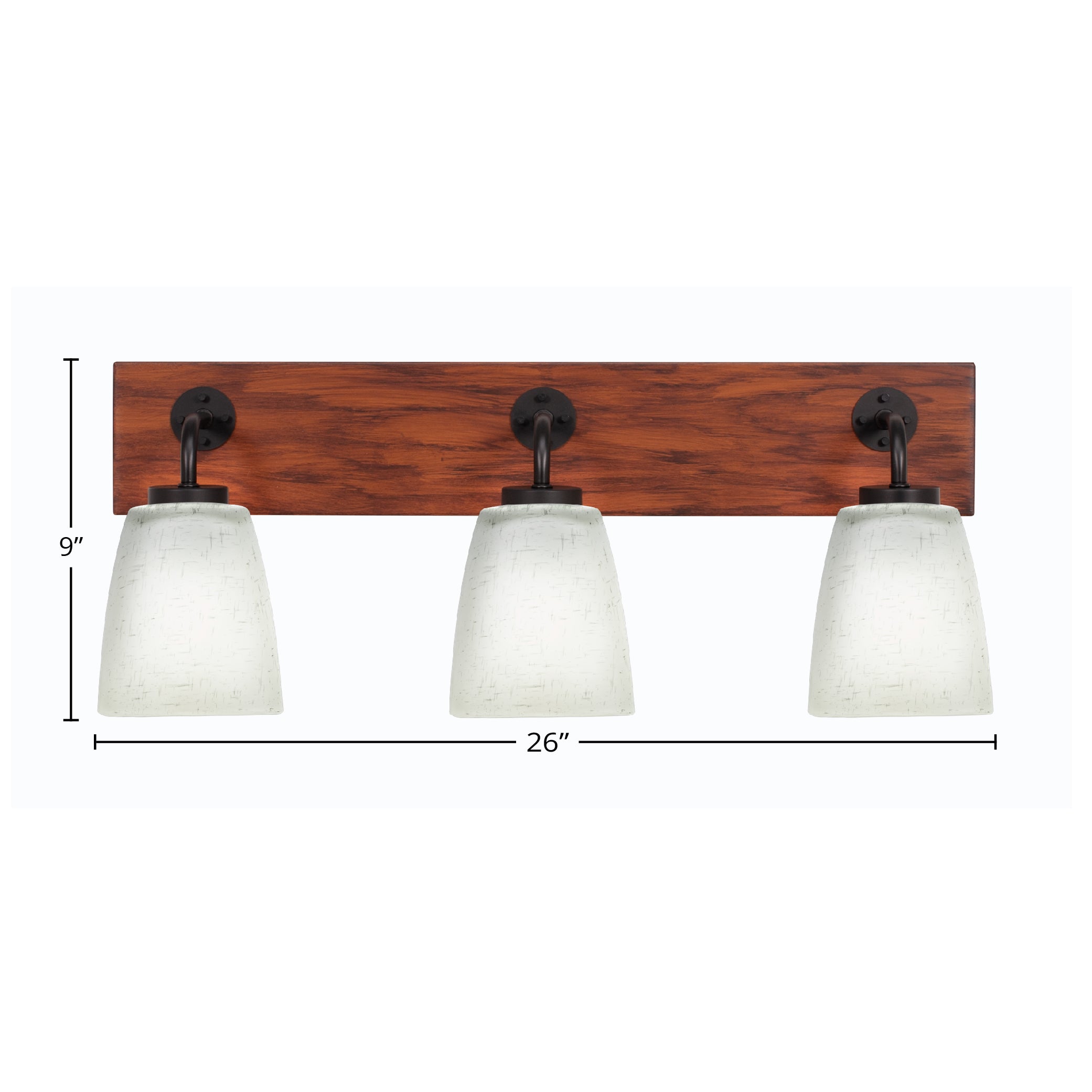 Oxbridge Three Light Bath Bar in Matte Black & Painted Wood-look Metal with 4.5" Square White Muslin Shade