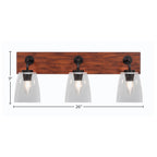 Oxbridge Three Light Bath Bar in Matte Black & Painted Wood-look Metal with 4.5" Square Clear Bubble Shade