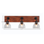 Oxbridge Three Light Bath Bar in Matte Black & Painted Wood-look Metal with 6.25" Clear Bubble Shade