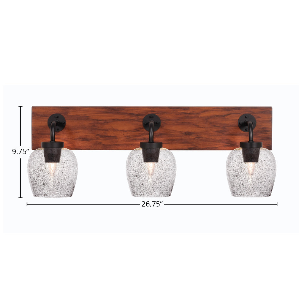 Oxbridge Three Light Bath Bar in Matte Black & Painted Wood-look Metal with 6" Smoke Bubble Shade