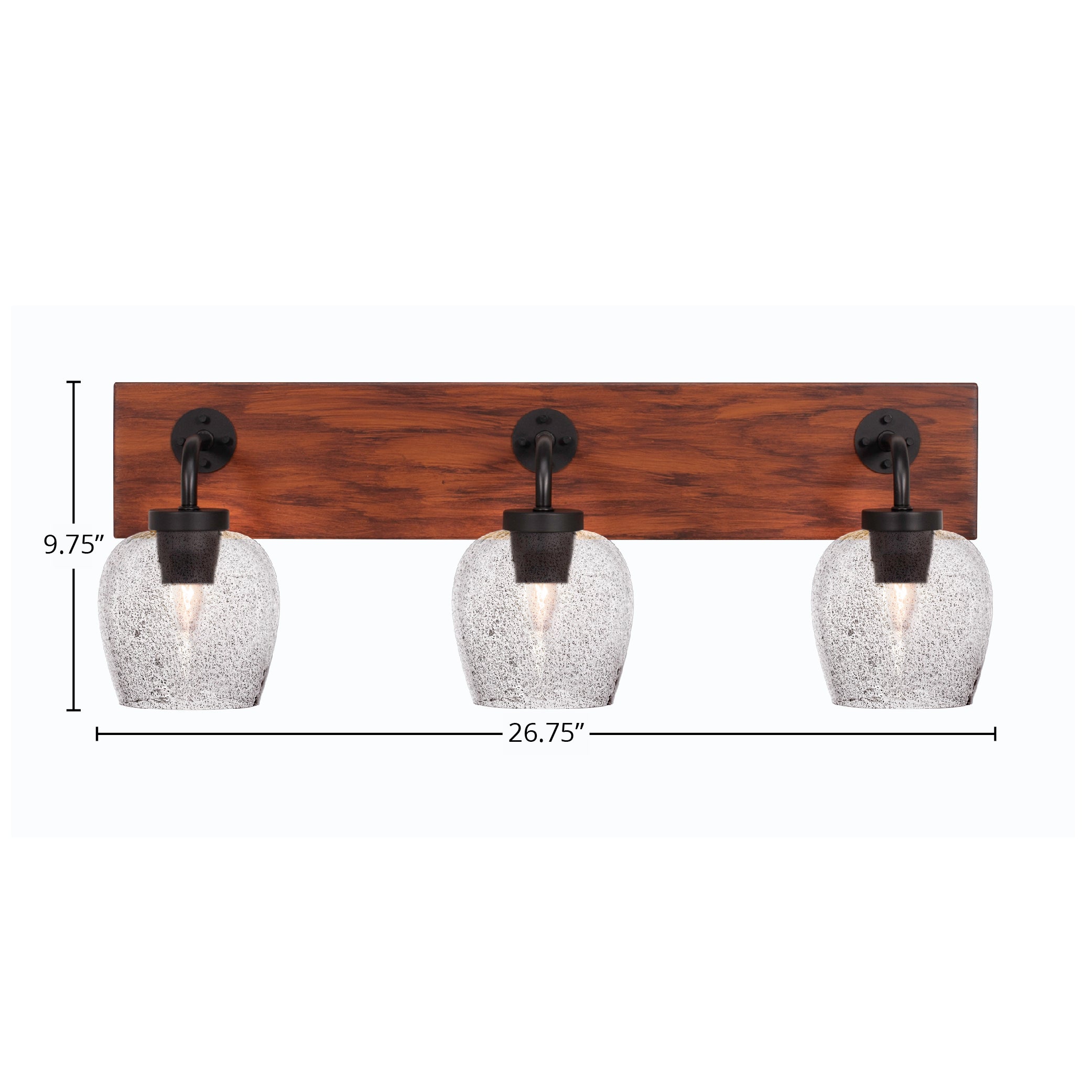 Oxbridge Three Light Bath Bar in Matte Black & Painted Wood-look Metal with 6" Smoke Bubble Shade