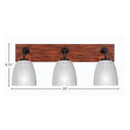 Oxbridge Three Light Bath Bar in Matte Black & Painted Wood-look Metal with 5" Clear Ribbed Shade