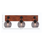 Oxbridge Three Light Bath Bar in Matte Black & Painted Wood-look Metal with 6" Smoke Ribbed Shade