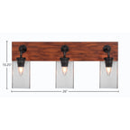 Oxbridge Three Light Bath Bar in Matte Black & Painted Wood-look Metal with 4" Square Clear Bubble Shade