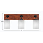 Oxbridge Three Light Bath Bar in Matte Black & Painted Wood-look Metal with 4" Square White Muslin Shade