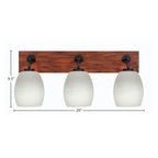 Oxbridge Three Light Bath Bar in Matte Black & Painted Wood-look Metal with 5" White Linen Shade