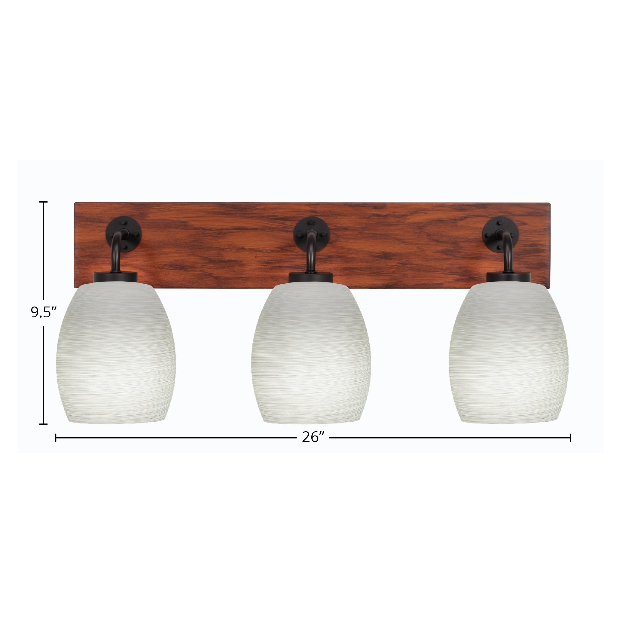 Oxbridge Three Light Bath Bar in Matte Black & Painted Wood-look Metal with 5" White Linen Shade