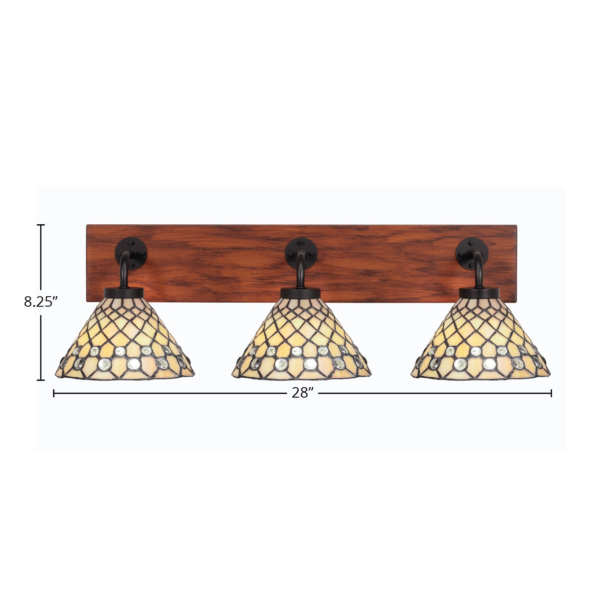 Oxbridge Three Light Bath Bar in Matte Black & Painted Wood-look Metal with 7" Starlight Art Glass Shade