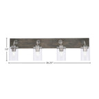 Oxbridge Four Light Bath Bar in Graphite & Painted Distressed Wood-look Metal with 4" Clear Bubble Shade