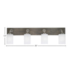 Oxbridge Four Light Bath Bar in Graphite & Painted Distressed Wood-look Metal with 4" White Marble Shade