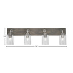 Oxbridge Four Light Bath Bar in Graphite & Painted Distressed Wood-look Metal with 4" Smoke Bubble Shade