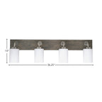 Oxbridge Four Light Bath Bar in Graphite & Painted Distressed Wood-look Metal with 4" White Muslin Shade
