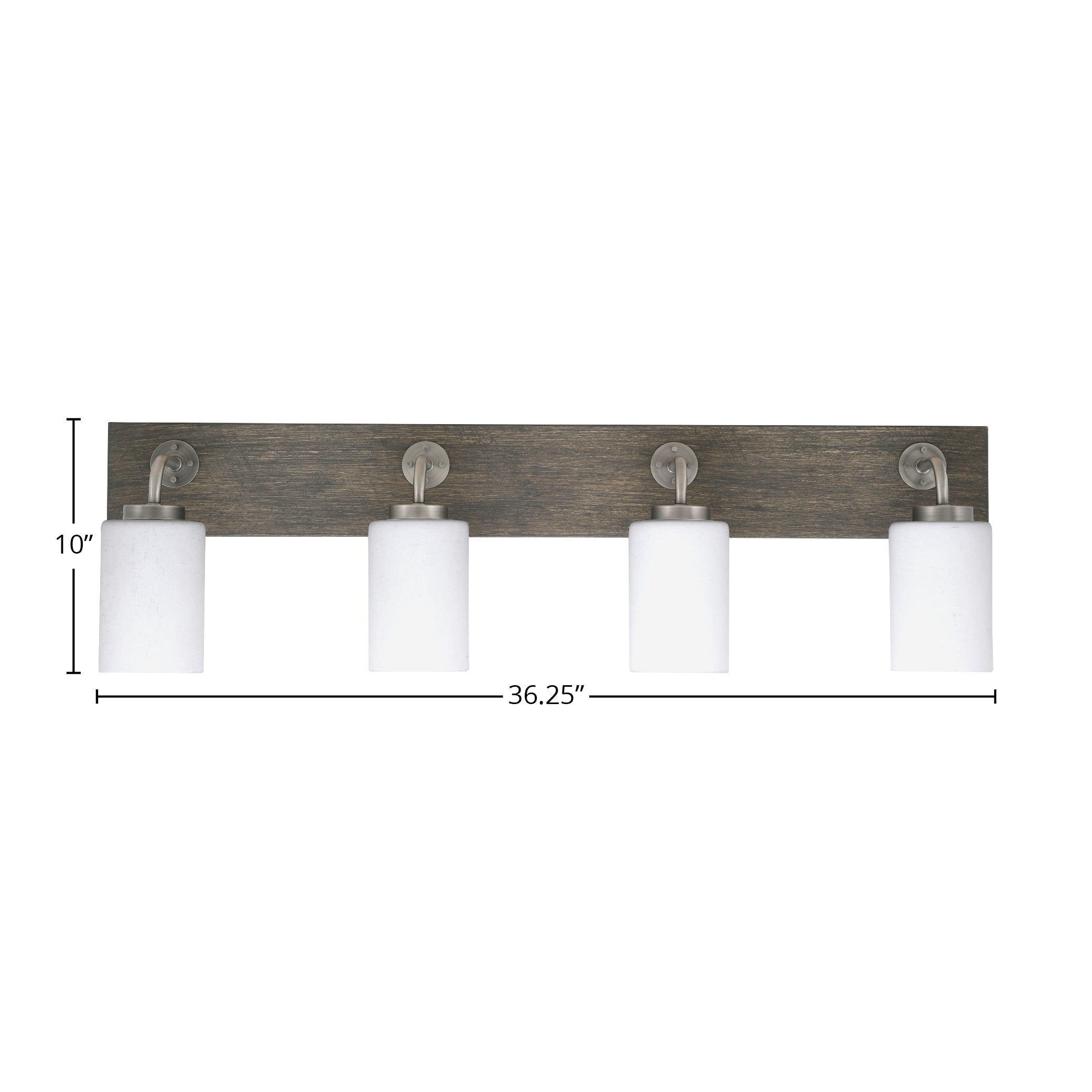 Oxbridge Four Light Bath Bar in Graphite & Painted Distressed Wood-look Metal with 4" White Muslin Shade