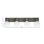 Oxbridge Four Light Bath Bar in Graphite & Painted Distressed Wood-look Metal with 5.75" White Marble Shade