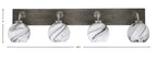 Oxbridge Four Light Bath Bar in Graphite & Painted Distressed Wood-look Metal with 5.75" Onyx Swirl Shade