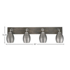 Oxbridge Four Light Bath Bar in Graphite & Painted Distressed Wood-look Metal with 5" Graphite Oval Metal Shade Shade