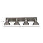 Oxbridge Four Light Bath Bar in Graphite & Painted Distressed Wood-look Metal with 7" Graphite Double Bubble Metal Shade Shade