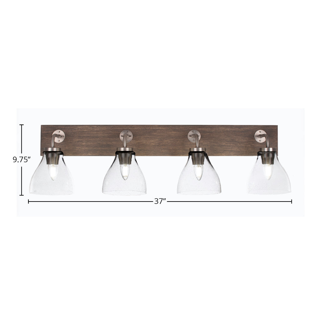 Oxbridge Four Light Bath Bar in Graphite & Painted Distressed Wood-look Metal with 6.25" Clear Bubble Shade