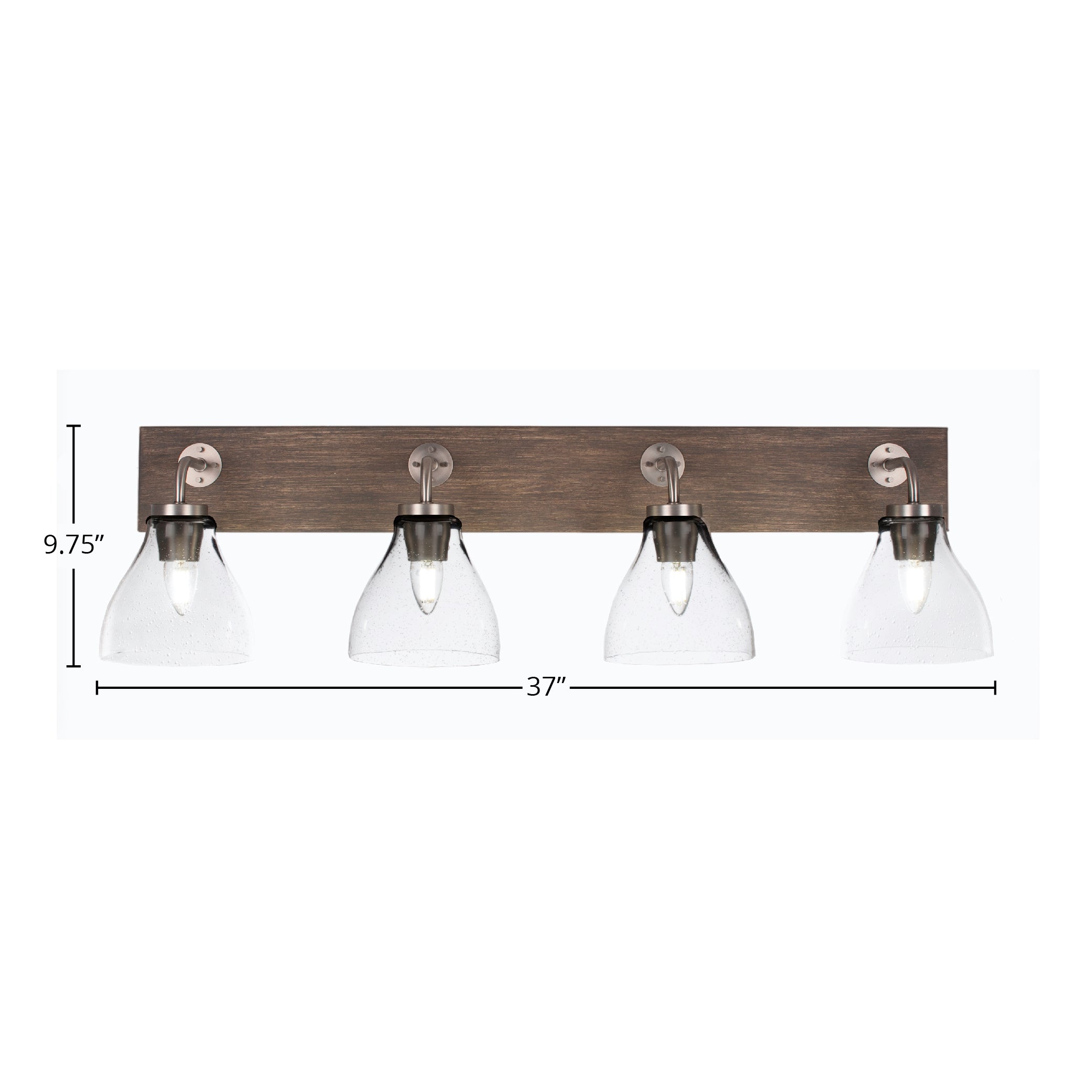 Oxbridge Four Light Bath Bar in Graphite & Painted Distressed Wood-look Metal with 6.25" Clear Bubble Shade