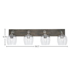 Oxbridge Four Light Bath Bar in Graphite & Painted Distressed Wood-look Metal with 6" Clear Bubble Shade