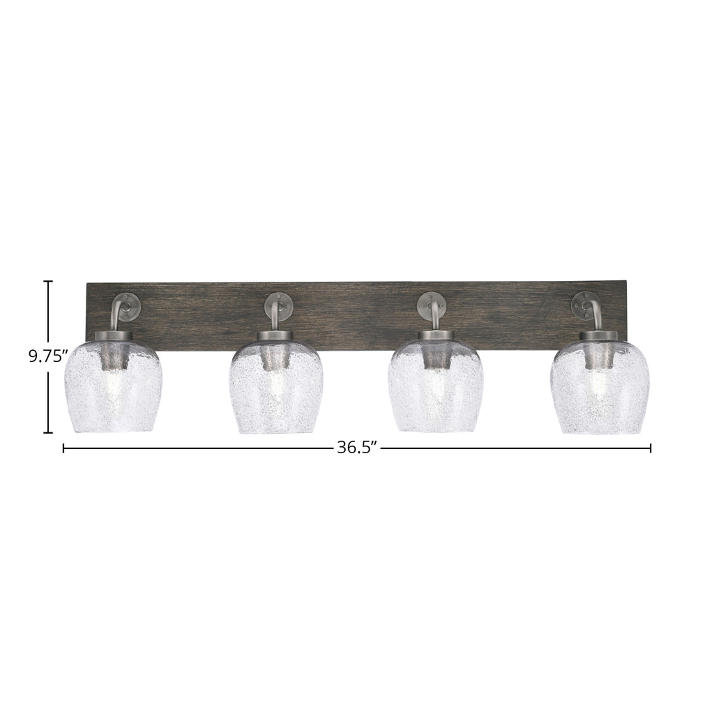 Oxbridge Four Light Bath Bar in Graphite & Painted Distressed Wood-look Metal with 6" Smoke Bubble Shade
