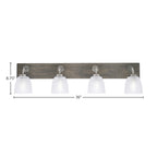 Oxbridge Four Light Bath Bar in Graphite & Painted Distressed Wood-look Metal with 5" Clear Ribbed Shade