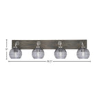 Oxbridge Four Light Bath Bar in Graphite & Painted Distressed Wood-look Metal with 6" Smoke Ribbed Shade