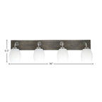 Oxbridge Four Light Bath Bar in Graphite & Painted Distressed Wood-look Metal with 5" White Linen Shade