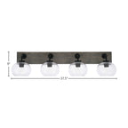 Oxbridge Four Light Bath Bar in Matte Black & Painted Distressed Wood-look Metal with 7" Clear Bubble Shade