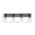 Oxbridge Four Light Bath Bar in Matte Black & Painted Distressed Wood-look Metal with 5" Clear Bubble Shade