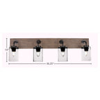 Oxbridge Four Light Bath Bar in Matte Black & Painted Distressed Wood-look Metal with 4" Clear Bubble Shade