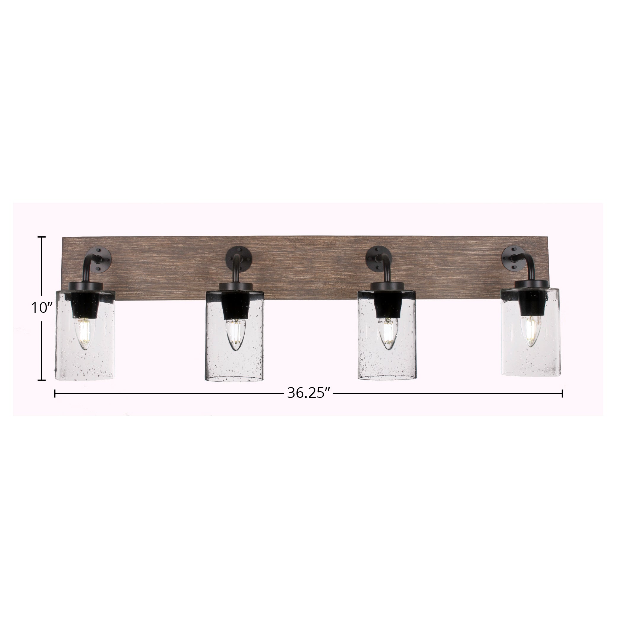 Oxbridge Four Light Bath Bar in Matte Black & Painted Distressed Wood-look Metal with 4" Clear Bubble Shade